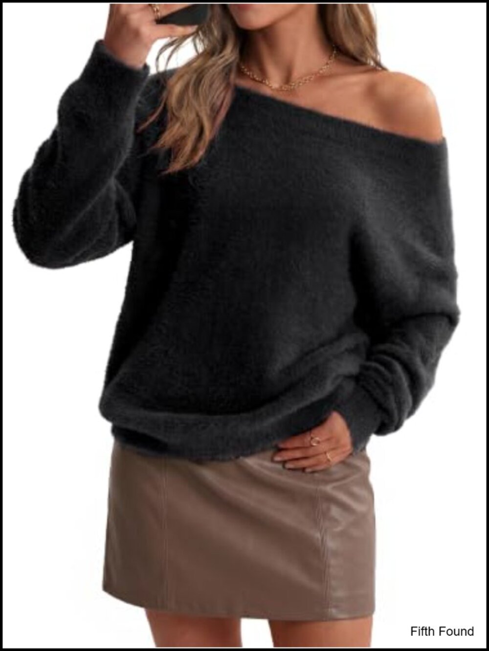 Faux Fur Off Shoulder Fuzzy Long Sleeve Pullover Sweater